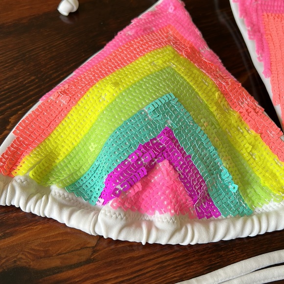 Victoria's Secret sequin rainbow chevron bikini top size Small - Picture 4 of 7